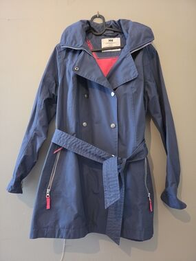 Helly Hansen Women's Navy Rain Trench Coat with Pink Accents
